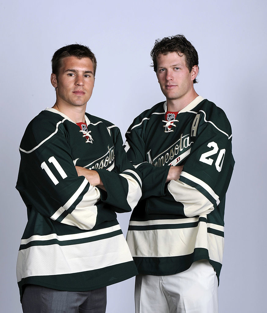 ST PAUL, MN - JULY 09: Zach Parise and Ryan Suter of the Minnesota Wild pose for pictures on July 9, 2012 at Xcel Energy Center in St Paul, Minnesota. (Photo by Hannah Foslien/Getty Images)