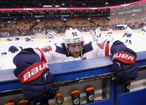 TORONTO, ON - SEPTEMBER 17: David Backes #42 of Team USA warms up prior to the game against Team USA during the World Cup of Hockey tournament at the Air Canada Centre on September 17, 2016 in Toronto, Canada.  (Photo by Bruce Bennett/Getty Images)