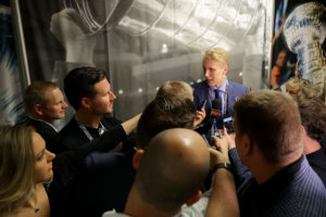 talks to the media during a press conference for the 2016 NHL Draft Top Prospects prior to Game Four of the 2016 NHL Stanley Cup Final at SAP Center on June 6, 2016 in San Jose, California.